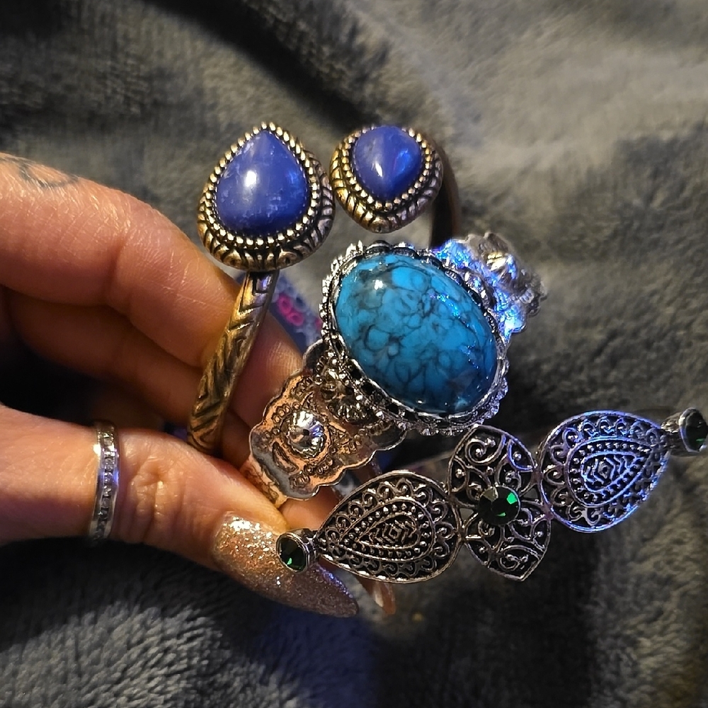 3 Boho Silver and Blue Gemstone Bracelet Set